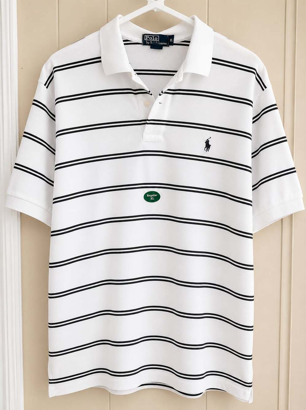 Polo by Ralph Lauren Men's White and Black Striped Short Sleeve Polo Shirt XXL